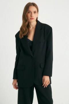 A wholesale clothing model wears 3336 - Black Jacket, Turkish wholesale Jacket of Robin