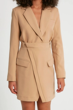 A wholesale clothing model wears 3353 - Light Camel Dress Jacket, Turkish wholesale Jacket of Robin