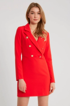 Ein Bekleidungsmodell aus dem Großhandel trägt 3491 - Red Dress, türkischer Großhandel Kleid von Robin