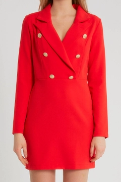 Una modella di abbigliamento all'ingrosso indossa 3491 - Red Dress, vendita all'ingrosso turca di Vestito di Robin