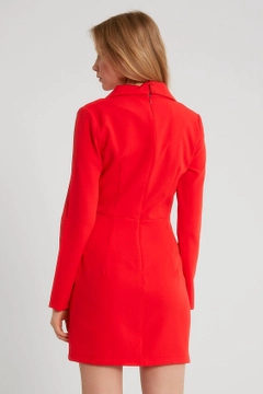 Een kledingmodel uit de groothandel draagt 3491 - Red Dress, Turkse groothandel Jurk van Robin