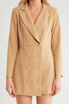 A wholesale clothing model wears 10568 - Jacket - Light Camel, Turkish wholesale Jacket of Robin