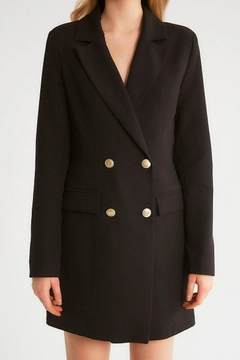 Una modella di abbigliamento all'ingrosso indossa 10736 - Jacket - Black, vendita all'ingrosso turca di Giacca di Robin