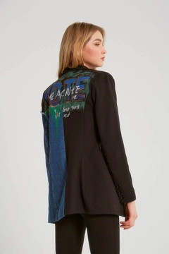 Una modella di abbigliamento all'ingrosso indossa 12509 - Jacket - Black, vendita all'ingrosso turca di Giacca di Robin