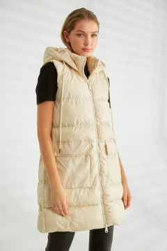A wholesale clothing model wears 26185 - Vest - Stone, Turkish wholesale Vest of Robin