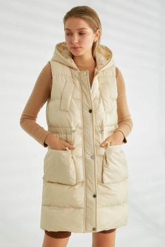 A wholesale clothing model wears 26183 - Vest - Stone, Turkish wholesale Vest of Robin