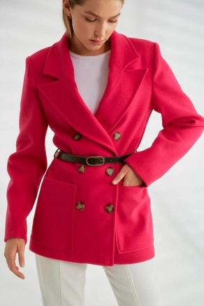 A model wears 26340 - Jacket - Fuchsia, wholesale undefined of Robin to display at Lonca