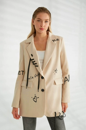 A model wears 20190 - Jacket - Stone, wholesale Jacket of Robin to display at Lonca