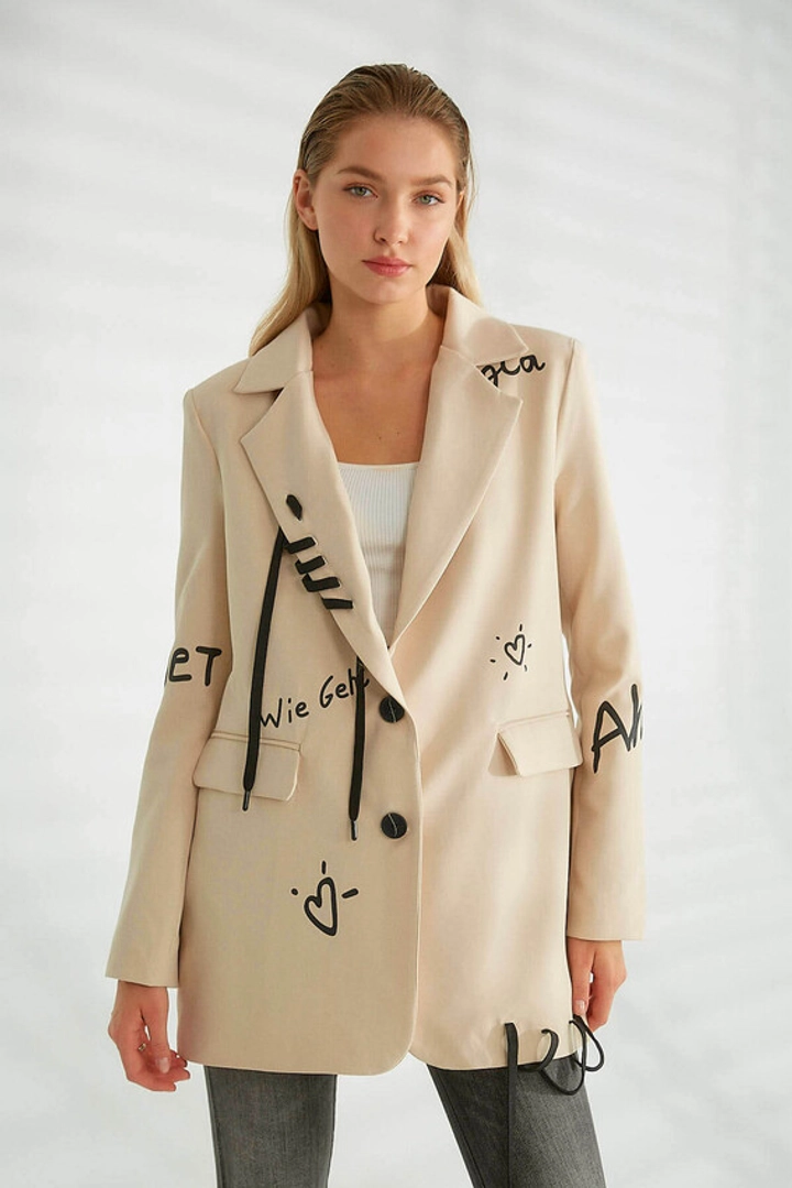 Bir model, Robin toptan giyim markasının 20190 - Jacket - Stone toptan Ceket ürününü sergiliyor.