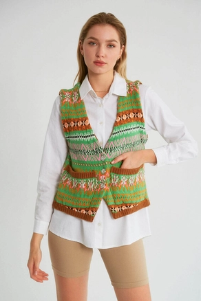 A model wears 20201 - Knitwear Vest - Tan, wholesale undefined of Robin to display at Lonca
