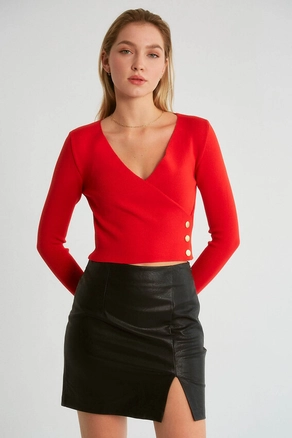 A model wears 20277 - Knitwear - Red, wholesale Sweater of Robin to display at Lonca