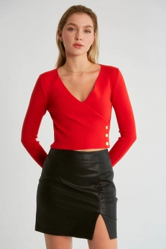 Una modelo de ropa al por mayor lleva 20277 - Knitwear - Red, Jersey turco al por mayor de Robin