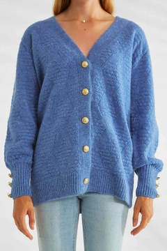 Veleprodajni model oblačil nosi 20295 - Knitwear Cardigan - Indigo, turška veleprodaja Jopica od Robin
