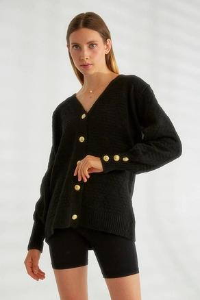 A model wears 20297 - Knitwear Cardigan - Black, wholesale Cardigan of Robin to display at Lonca