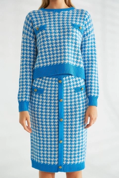 Ein Bekleidungsmodell aus dem Großhandel trägt 21397 - Knitwear Suit - Turquoise, türkischer Großhandel Anzug von Robin