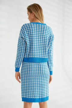 Ein Bekleidungsmodell aus dem Großhandel trägt 21397 - Knitwear Suit - Turquoise, türkischer Großhandel Anzug von Robin