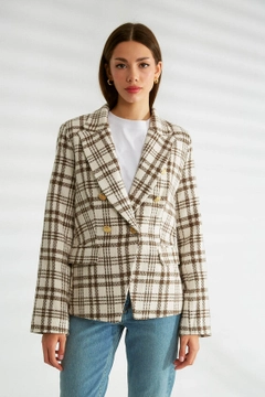A wholesale clothing model wears 30119 - Jacket - Brown, Turkish wholesale Jacket of Robin