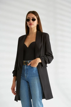 A wholesale clothing model wears 30129 - Jacket - Black, Turkish wholesale Jacket of Robin