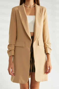 A wholesale clothing model wears 30133 - Jacket - Light Camel, Turkish wholesale Jacket of Robin