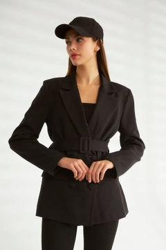 A wholesale clothing model wears 30141 - Jacket - Black, Turkish wholesale Jacket of Robin