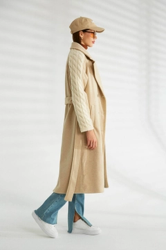 Veľkoobchodný model oblečenia nosí 30173 - Coat - Dark Beige, turecký veľkoobchodný Kabát od Robin