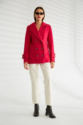 A model wears 30212 - Coat - Fuchsia, wholesale undefined of Robin to display at Lonca