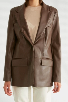 A wholesale clothing model wears 30685 - Jacket - Brown, Turkish wholesale Jacket of Robin