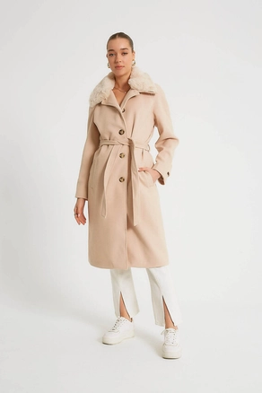 A model wears 32129 - Overcoat - Stone, wholesale undefined of Robin to display at Lonca