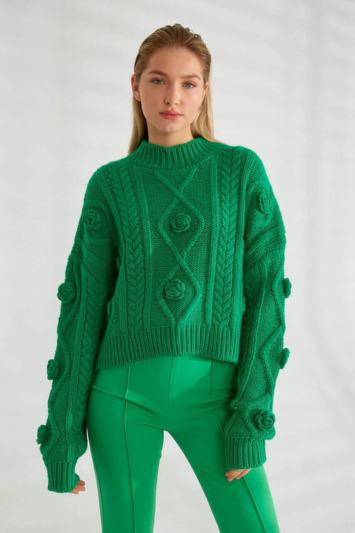 Una modelo de ropa al por mayor lleva 32272 - Sweater - Green, Jersey turco al por mayor de Robin