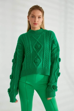 Ein Bekleidungsmodell aus dem Großhandel trägt 32272 - Sweater - Green, türkischer Großhandel Pullover von Robin