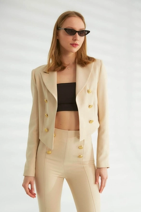 A model wears 47855 - Jacket - Stone Color, wholesale Jacket of Robin to display at Lonca