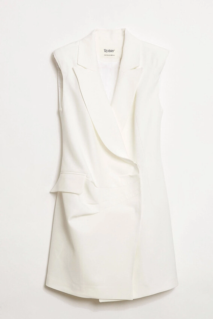 Ένα μοντέλο χονδρικής πώλησης ρούχων φοράει ROB10121 - Dress - Ecru, τούρκικο Φόρεμα χονδρικής πώλησης από Robin