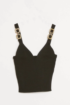 A wholesale clothing model wears ROB10442 - Crop Top - Black, Turkish wholesale Crop Top of Robin