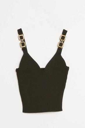 A model wears ROB10442 - Crop Top - Black, wholesale undefined of Robin to display at Lonca