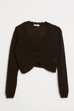 Ένα μοντέλο χονδρικής πώλησης ρούχων φοράει ROB10435 - Cardigan - Black, τούρκικο Ζακέτα χονδρικής πώλησης από Robin