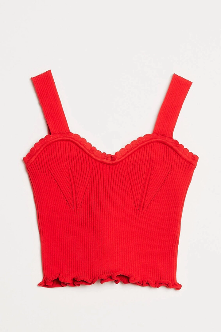 Ένα μοντέλο χονδρικής πώλησης ρούχων φοράει ROB10531 - Blouse - Red, τούρκικο Μπλούζα χονδρικής πώλησης από Robin