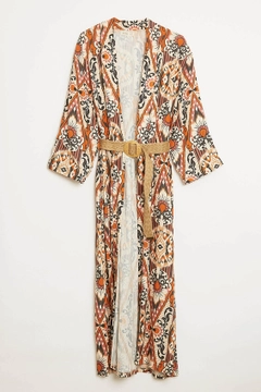 A wholesale clothing model wears ROB10644 - Kimono - Tan, Turkish wholesale Kimono of Robin