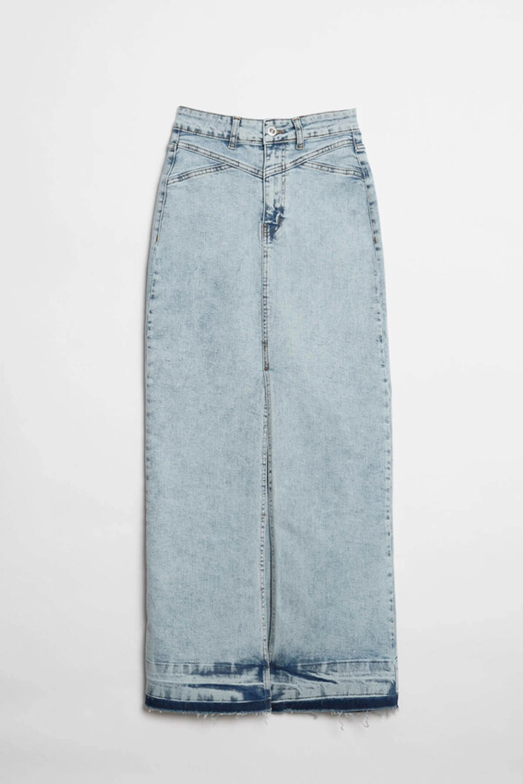 A model wears ROB10812 - Skirt - Blue, wholesale Skirt of Robin to display at Lonca