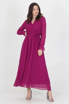Модель оптовой продажи одежды носит 34971 - Dress - Damson Color, турецкий оптовый товар Одеваться от Mode Roy.