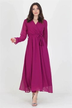 A wholesale clothing model wears 34971 - Dress - Damson Color, Turkish wholesale Dress of Mode Roy