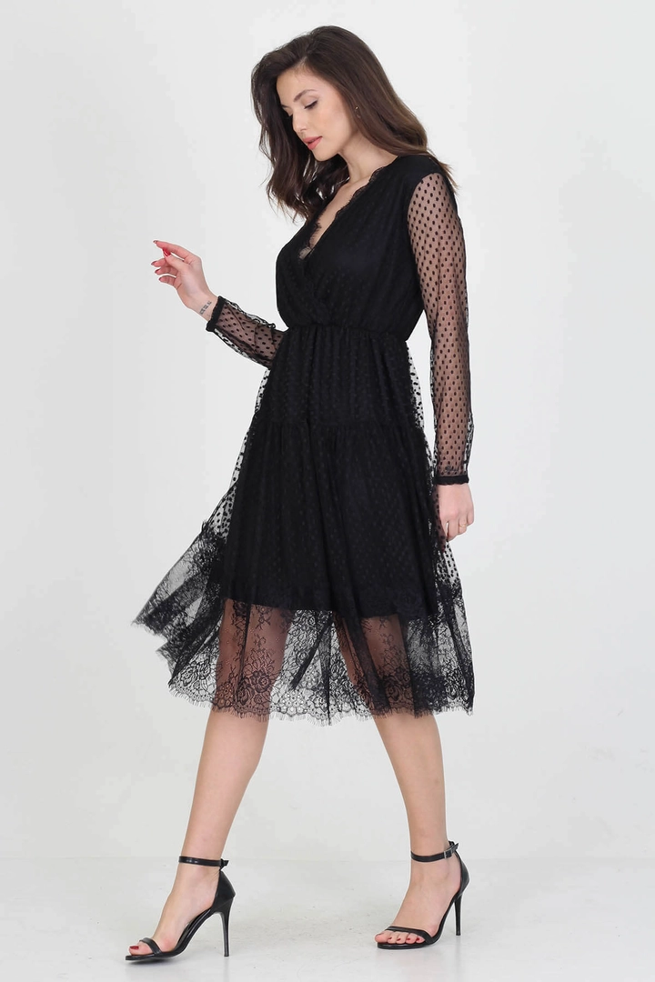 A wholesale clothing model wears 34989 - Dress - Black, Turkish wholesale Dress of Mode Roy