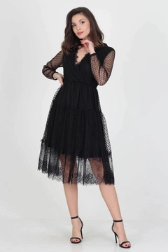 Ein Bekleidungsmodell aus dem Großhandel trägt 34989 - Dress - Black, türkischer Großhandel Kleid von Mode Roy