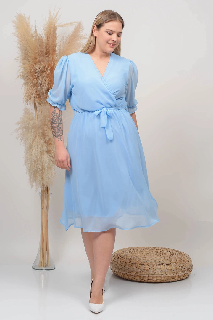 A wholesale clothing model wears 35031 - Dress - Baby Blue, Turkish wholesale Dress of Mode Roy