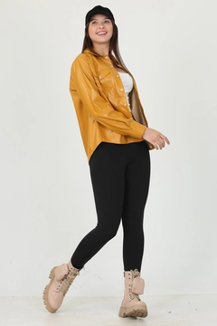 Модел на дрехи на едро носи 35078 - Shirt - Mustard, турски едро Риза на Mode Roy
