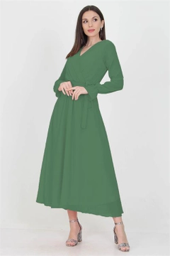 A wholesale clothing model wears 35138 - Dress - Green, Turkish wholesale Dress of Mode Roy