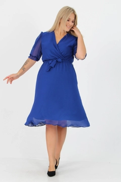A wholesale clothing model wears 35132 - Dress - Saxe, Turkish wholesale Dress of Mode Roy