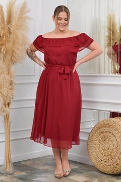 A wholesale clothing model wears 35148 - Dress - Claret Red, Turkish wholesale Dress of Mode Roy