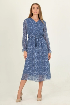 A wholesale clothing model wears 35156 - Dress - Blue, Turkish wholesale Dress of Mode Roy