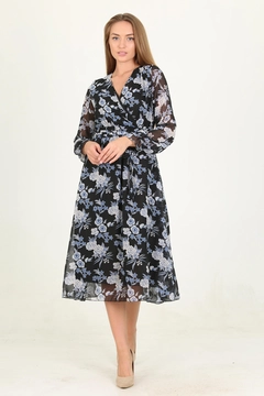 A wholesale clothing model wears 35158 - Dress - Blue, Turkish wholesale Dress of Mode Roy