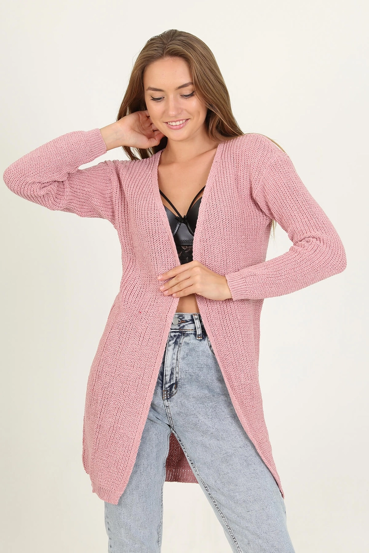 A model wears 35172 - Cardigan - Powder Pink, wholesale Cardigan of Mode Roy to display at Lonca